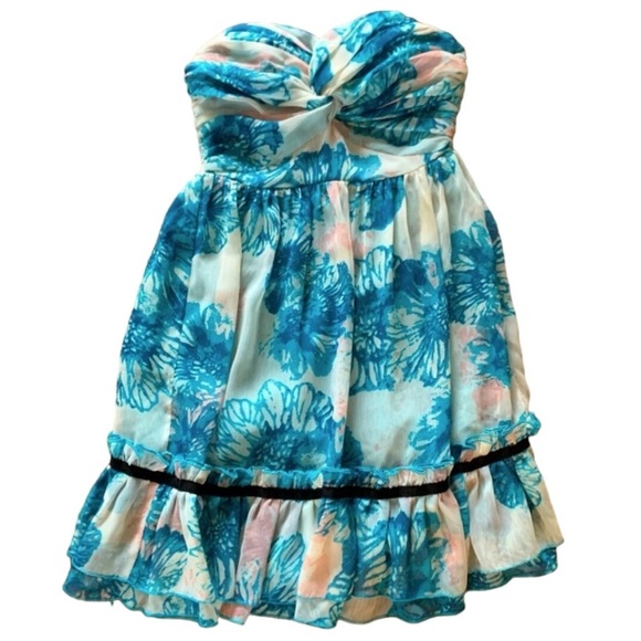 Anthropologie Dresses & Skirts - Anthropologie Blue Floral Strapless Dress